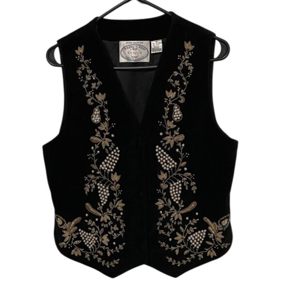 Eagle Eye Vintage 90s Holiday Evening Black Velvet Vest Womens Size Medium - Picture 1 of 15